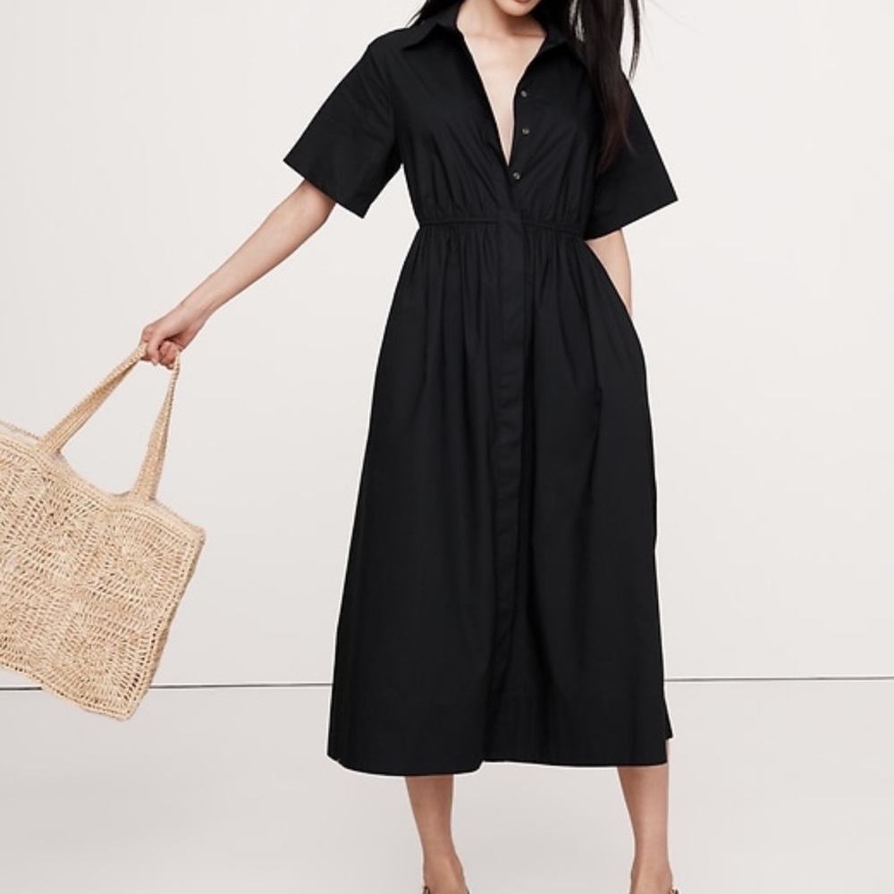 Banana Republic Black Button-Up Midi Dress
